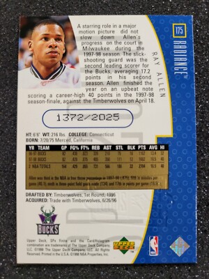 Ray Allen 1998-99 UPPER DECK SPX FINITE RADIANCE #D /2025