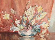 M.B.C - 1960 Watercolour, Vase Of Spring Daffodils