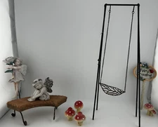 Flower Fairy Garden Stake~Leaf Swing, Bench, Mushrooms, Sign~Set, Fairy~Set #8