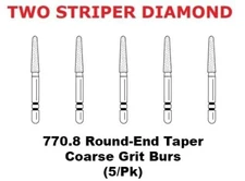 Premier Dental TWO STRIPER Diamond 770.8 Round-End Taper Coarse Grit Burs 5/pk