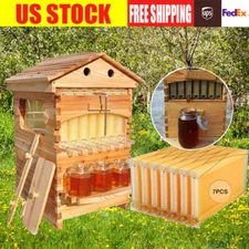 Upgraded 7 Auto Seep Honey Frame +Wooden Bee Hive House Comb Beehive Box Kit