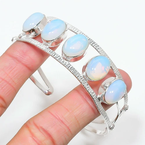 Fire Opal Gemstone Handmade 925 Sterling Silver Cuff Bracelet Adjustable