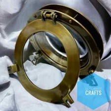 Canal Boat Aluminium 12" Porthole Window Gold Antique finish Door Glass Nautical