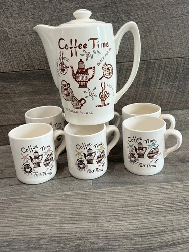 Vintage Mid Century Tilso Coffee Time Musical Coffee Server Japan Tea Cups Set
