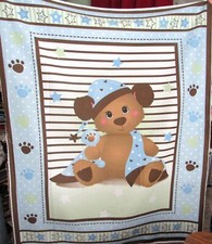 36" x 44" "Baby Puppy" Quilt Top/Wall Hanging Blues  Browns, Paw/Stars Border