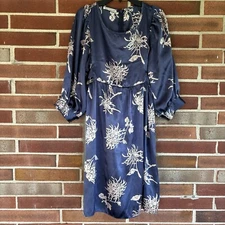 Collective Concepts Blue Pink Floral Silky Asian Dress Women’s Sz L A3167