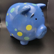 Blue Ceramic Piggy Bank With Polka Dots