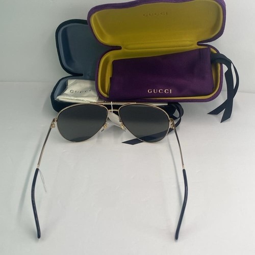 New Authentic Gucci Men GG0137S 002 61 Sunglasses Men Gray/Gold Gucci Sunglasse - Picture 8 of 10