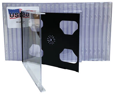 USDISC CD Jewel Cases Standard 10.4mm Smart Tray, Double 2 Disc (Black) Lot