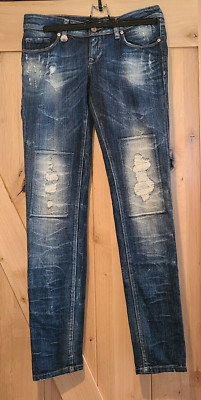 Salsa Denim Art Classy Blue Denim Jeans 29x32 Patch Knees Distressed unisex