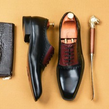 Handmade Oxford Shoe Genuine Cow Leather Lace Up Formal Business Two Tone Party