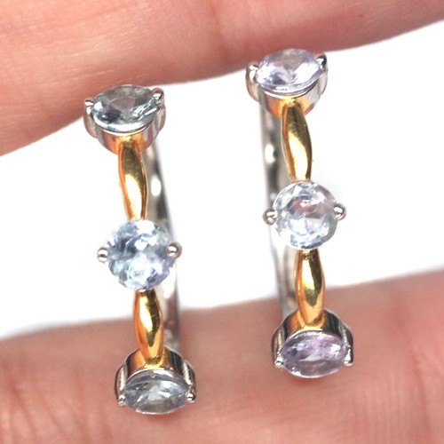 Sin Calentar Piedra Preciosa 4Mm. Topacio Blanco Pendientes 925 Plata de Ley - Imagen 2 de 4
