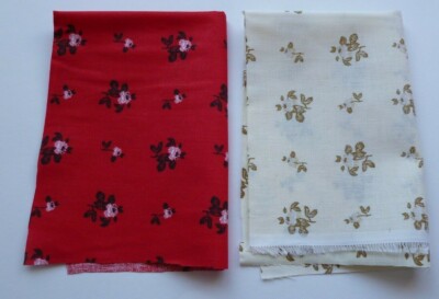 2 Stück Stoffreste Stoffpaket Patchworkstoffe Baumwolle Blumen rot u.beige Nr.51