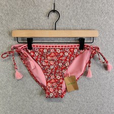 Boden Bikini Bottom Womens 6 Pink Red Flowers Crochet Trim Tasseled Swimsuit