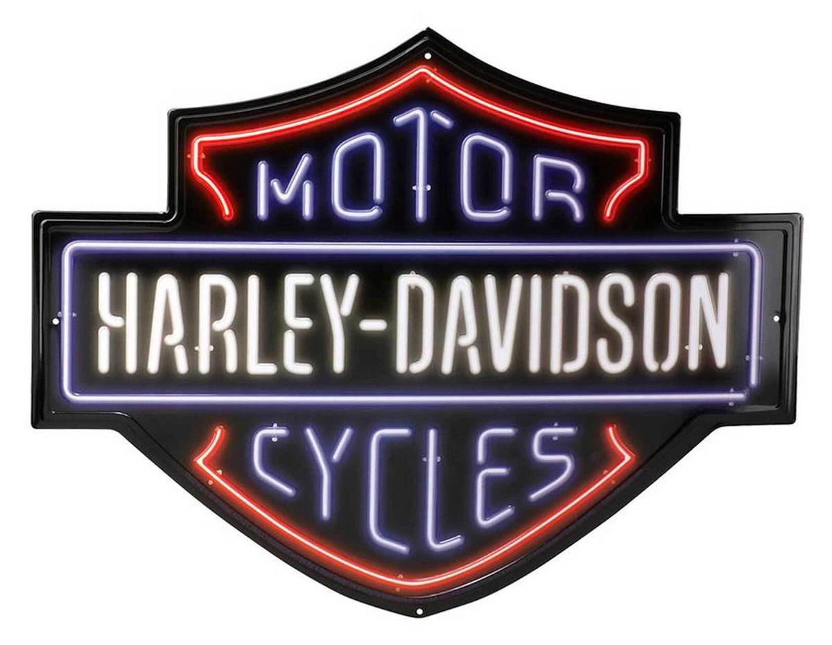 Harley Davidson Embossed Tin Sign Neon Lights Bar Shield Logo 19.75 x 15