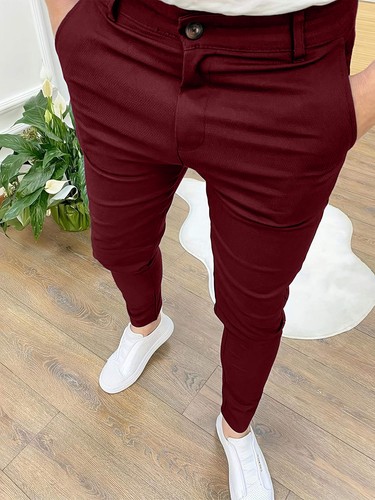 Mens Slim Fit Casual Work Pants Skinny Stretch Business Office Formal Trousers - Picture 22 of 33