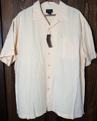 Hawaiian CUBAVERA STYLE Men's Textured Yellow Button Down Cezani Shirt Large New