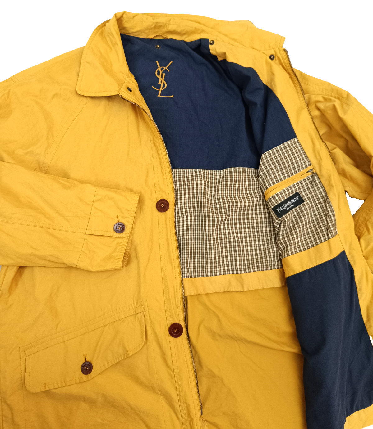 YSL Yves Saint Laurent Giacca Cappotto Vintage Logo Uomo Giallo Parka Grande Taglia L
