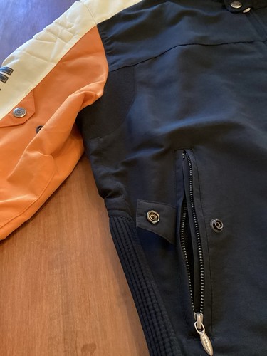 Vintage Harley Davidson wasserdichte Damen-Reitjacke Large schwarz & orange - Bild 6 von 19