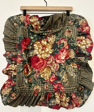 Vintage Ralph Lauren Catherine Pillow Sham 24x24 Ruffle Floral Houndstooth NEW