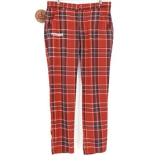 Pleasures Now Mens Rudeboy Plaid Pant Red 34x32 Flat Front Holiday Cotton Relax