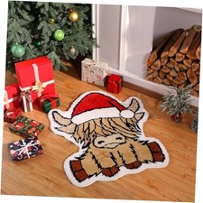 Christmas Highland Cow Rug 35.43 x 35.4 Inch Hattufted Bathroom Rug Bath Mat