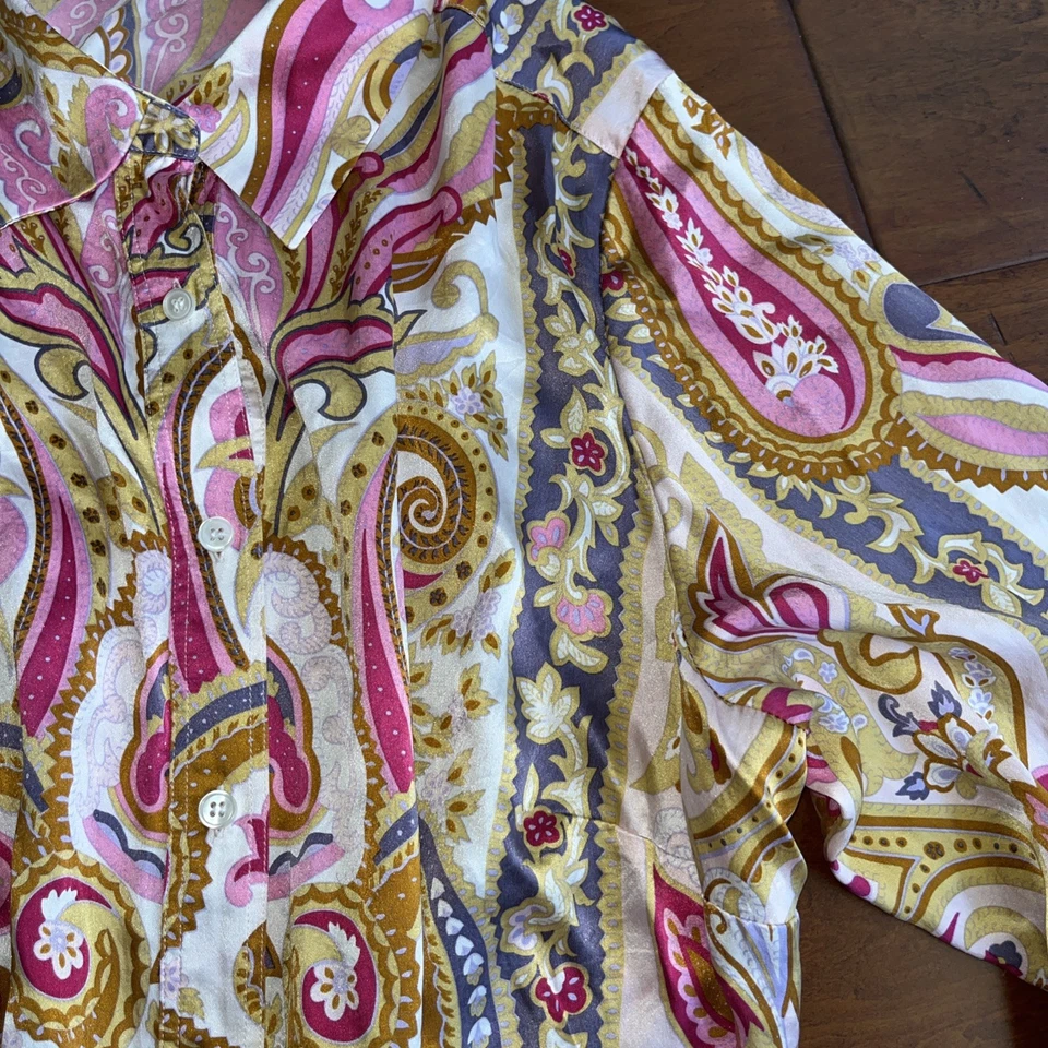 Blusa Inc Talla 16 W Seda Manga Larga Rosa Estampado Paisley Foto 3 de 4