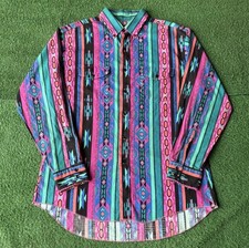 Sz 16.5- Vintage Wrangler Brushpopper Cowboy Cut aztec button-down shirt men  s