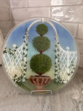 Peggy Karr Fused Glass Topiary Round Signed Plate 11" Box