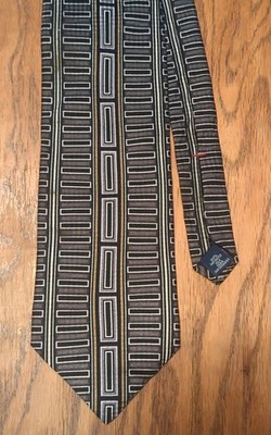 CONTE di MILANO Men's 100% Silk Tie - Black & Grey Art Deco - Made in the USA