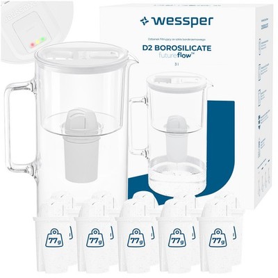 Wasserfilter Kanne Glas weiß 3L Wessper LED Filterwechselanzeige 1+10 Filter