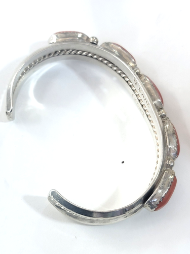 BAHE Hallmarked Navajo Coral & Sterling Silver Cuff Bracelet 31 g - Picture 6 of 6