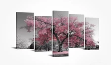 KREATIVE ARTS Large 5 Piece Pink/Red Tree Wall Art Canvas Modern  Decoration New