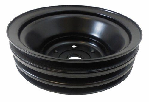 Black Steel LWP Triple Groove Crankshaft Pulley, Fits SBC Chevy 283-350 - Picture 2 of 2