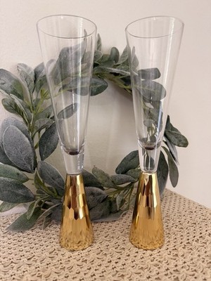 Impulse Gold Chisel Champagne Flutes Set 2 Glass Toasting Wedding MCM Stemware