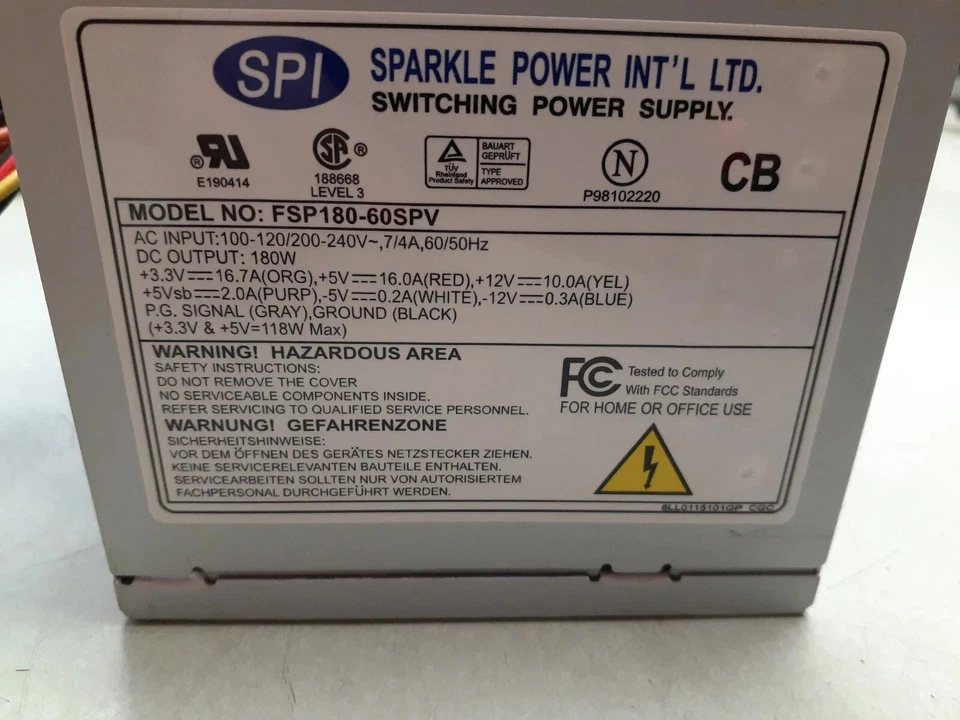SPI SPARKLE 180W FSP180-60SPV COMPUTER Power Supply Unit - Image 2 of 3