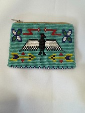 Native American Seed Bead Vintage Coin Purse Thunderbird Design Turquoise
