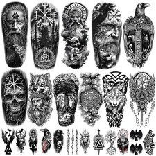 77 sheets Viking Temporary Tattoos Adult, Nordic Celtic Tattoos, Totem Tribal...