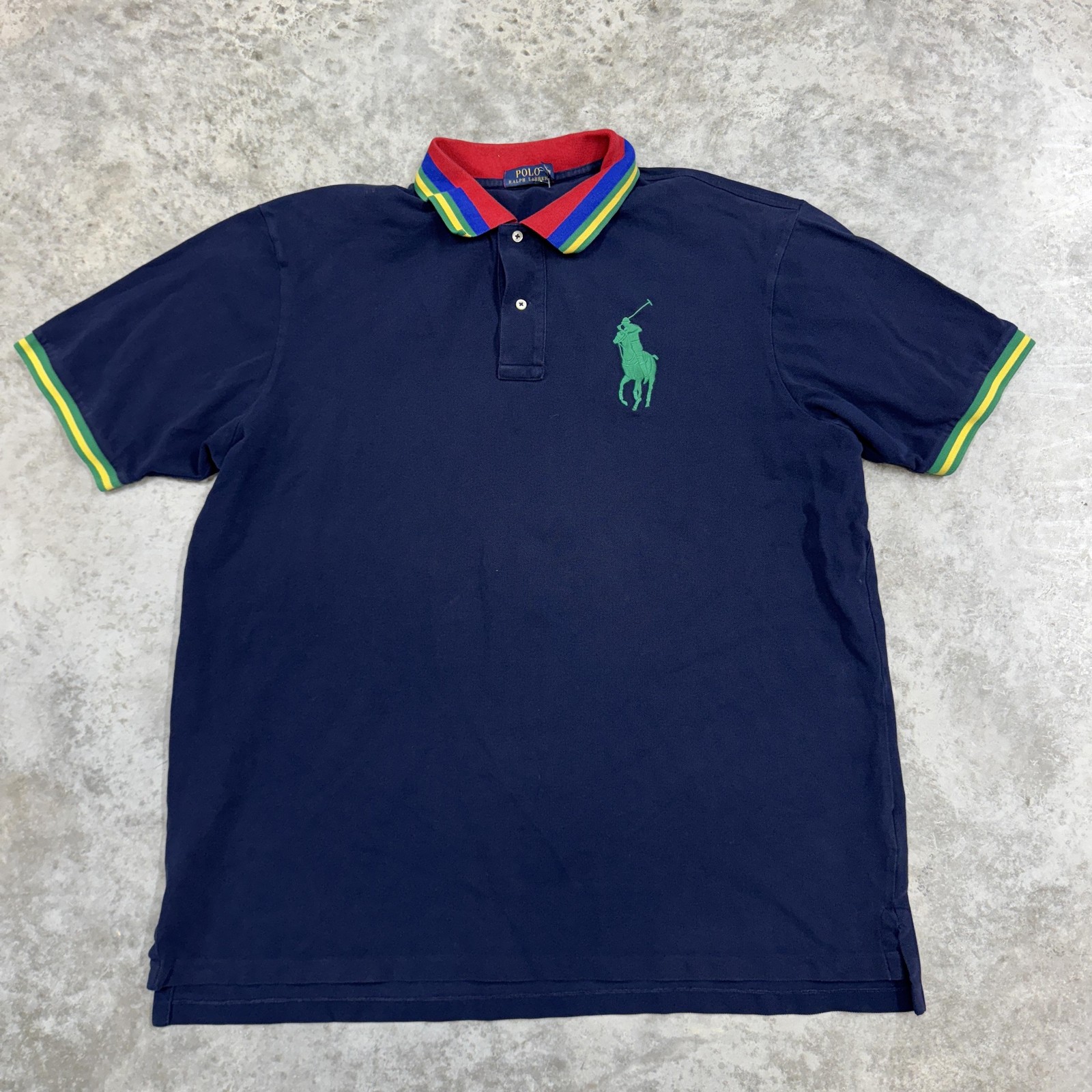 Polo Ralph Lauren Polo Shirt Mens 2XLT Tall Navy Big Pony Colorblock Collar