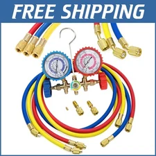 60-Inch Refrigerant Charging Hoses Set with Manifold Gauge for R410A, R22, R404