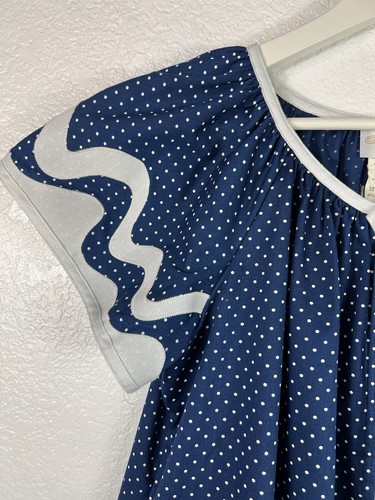 MW Collection Sz M VTG House Dress Navy/White Polk a dot Appliqué Sleeves - Picture 4 of 8