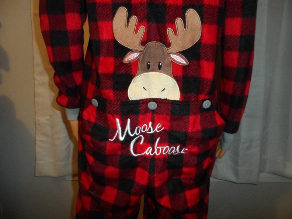 Lindo Desteñido Gloria Talla M Rojo Negro Búfalo Cuadros Alce Botón Solapa Trasera Una Pieza Foto 2 de 4