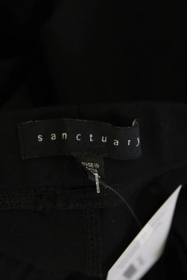 Sanctuary Womens Fux Leather Trim Elastic Waist Mid-Rise Leggings Black Size XS - Image 4 of 4