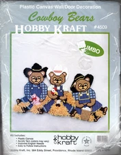 "Cowboy Bears" Hobby Kraft Plastic Canvas Needlepoint Kit # 4509 SEALED