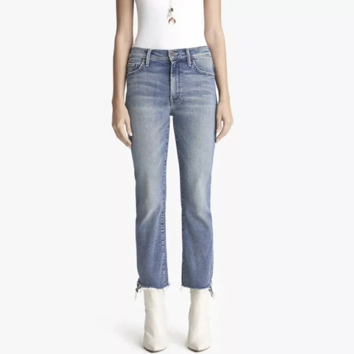 Mother Jeans The Insider Crop Step Fray Night On Shiny White Vespa Size 25  NWT