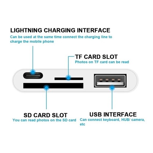 4 w 1 USB Lightning Czytnik kart SD TF OTG Adapter do iPhone iPod iPad - Zdjęcie 2 z 6