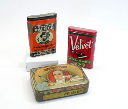 VTG Lot 3 Empty Tobacco Tins - Sir Walter Raleigh, Velvet & Webster/Tobacciana