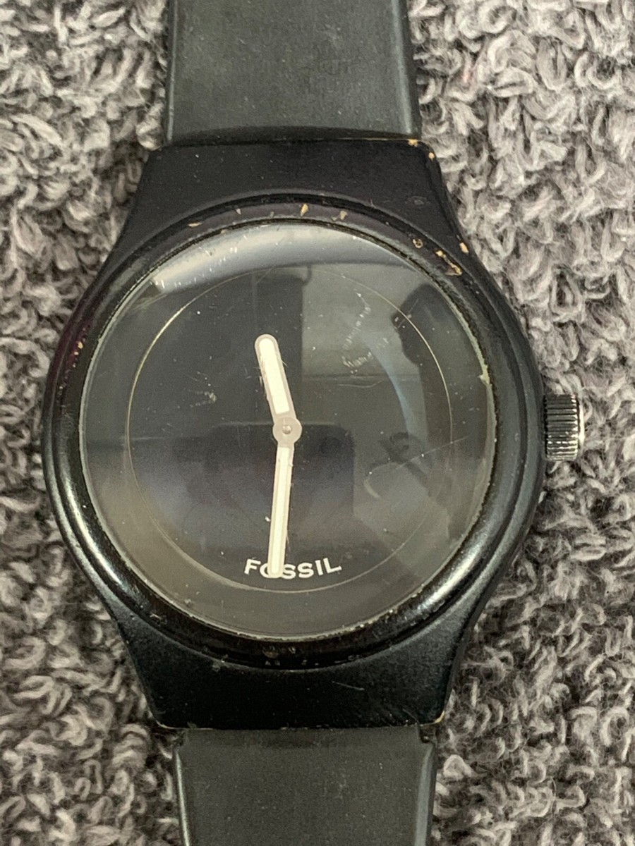 VINTAGE Fossil Mens Watch Big Tic Stainless Black Rubber VINTAGE Fossil Mens Watch Big Tic Stainless Black Rubber