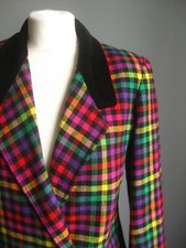 Vintage Windsmoor Wool Tartan Jacket Blazer 8 Velvet Collar Diana Check Rainbow