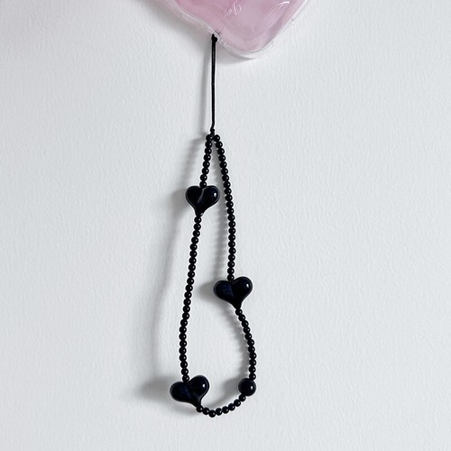 Korean Black Heart Phone Charm Straps Acrylic Beaded Cell Phone Chains Handy - 第 6/10 張圖片